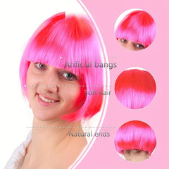 Short Straight Bob Wig With Bangs Synthetic Wig Heat Resistant For Halloween