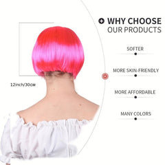 Short Straight Bob Wig With Bangs Synthetic Wig Heat Resistant For Halloween