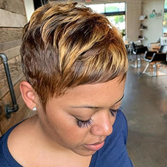 Short Pixie Cut Human Hair Wigs with Bangs