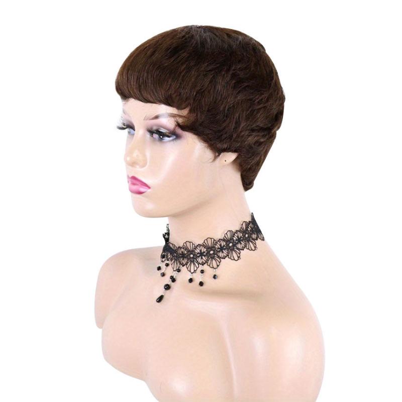 Short Pixie Cut Human Hair Wigs with Bangs