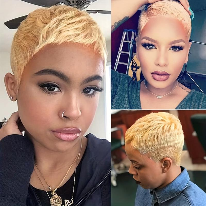 Short Pixie Cut Human Hair Wigs with Bangs
