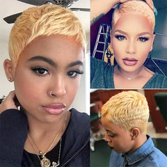 Short Pixie Cut Human Hair Wigs with Bangs