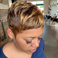 Short Pixie Cut Human Hair Wigs with Bangs