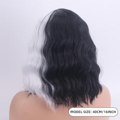 Bicolor Short Curly Bob Wig for Halloween Cosplay Party