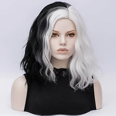 Bicolor Short Curly Bob Wig for Halloween Cosplay Party