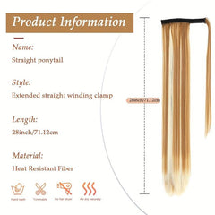 Straight Ponytail Extension Wrap Around Synthetic Hair 1B