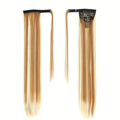 Straight Ponytail Extension Wrap Around Synthetic Hair 1B