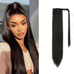 Straight Ponytail Extension Wrap Around Synthetic Hair 1B