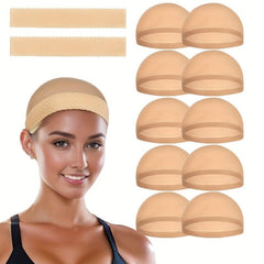 2pcs Invisible Headband & 10 Wig Caps Silicone for Fixing Wig