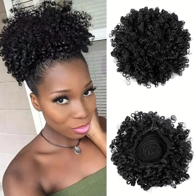 Kinky Curly Afro Puff Ponytail Hair Extension 1B 2
