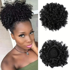 Kinky Curly Afro Puff Ponytail Hair Extension 1B 2