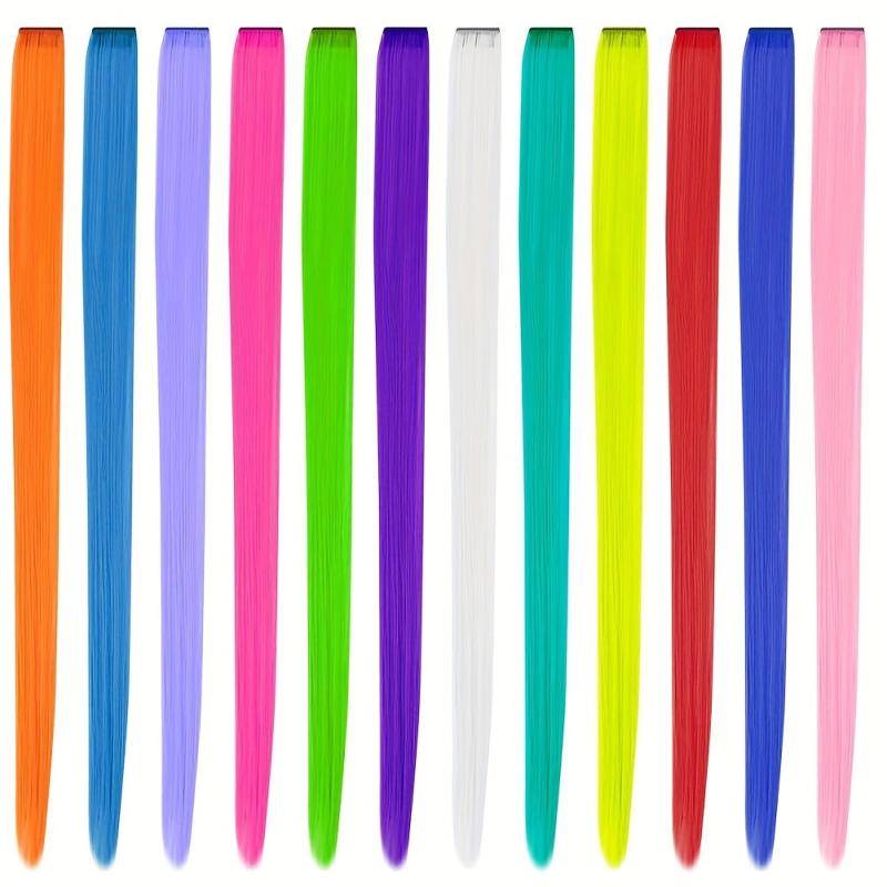 20pcs Colorful Long Straight Hair Extensions for Party Cosplay