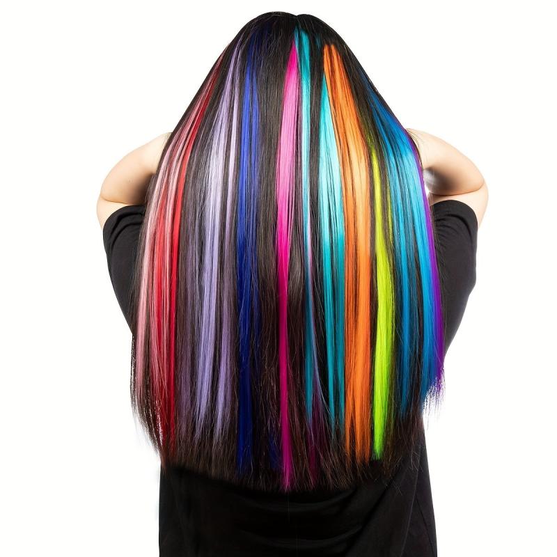 20pcs Colorful Long Straight Hair Extensions for Party Cosplay