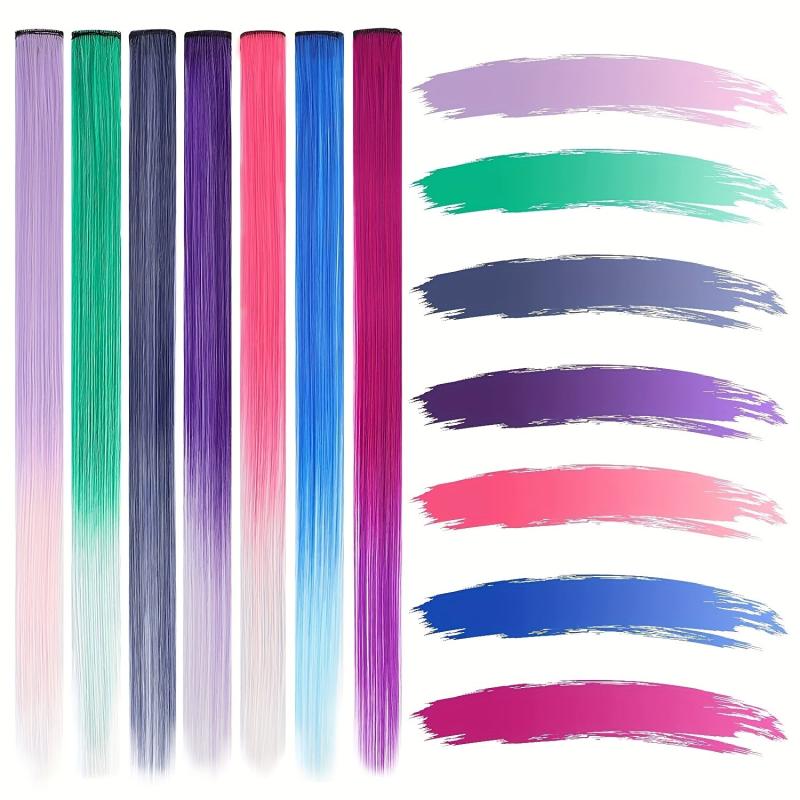 20pcs Colorful Long Straight Hair Extensions for Party Cosplay