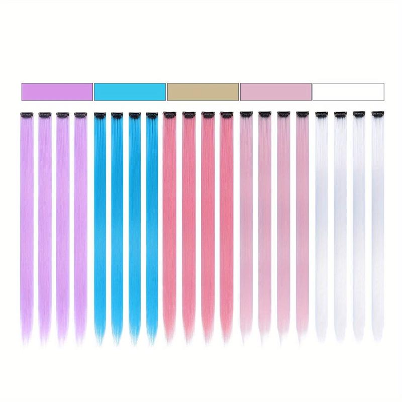 20pcs Colorful Long Straight Hair Extensions for Party Cosplay