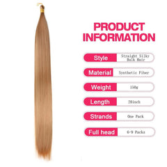 12 cm Long Straight Hair Bulk Hair Extensions Synthetic Wig 1B