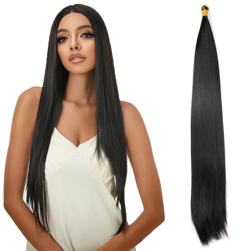 12 cm Long Straight Hair Bulk Hair Extensions Synthetic Wig 1B