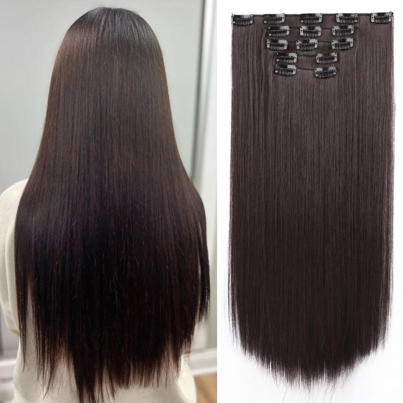 5pcs 50 Clip In Hair Extensions For Women Long Straight Synthetic Fiber Hair