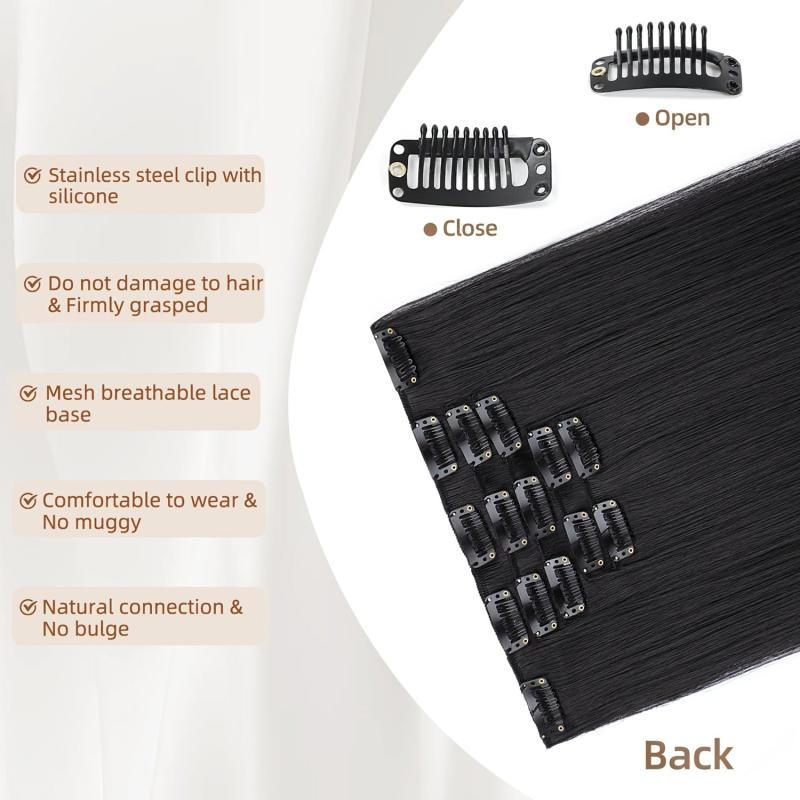 5pcs 50 Clip In Hair Extensions For Women Long Straight Synthetic Fiber Hair