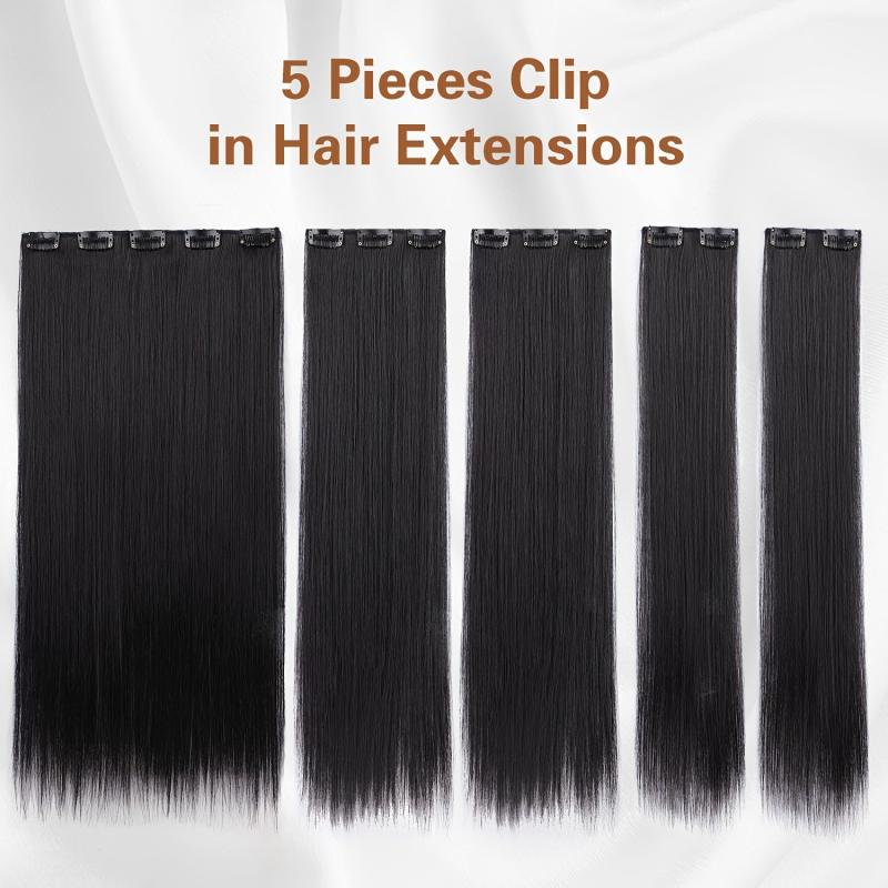 5pcs 50 Clip In Hair Extensions For Women Long Straight Synthetic Fiber Hair