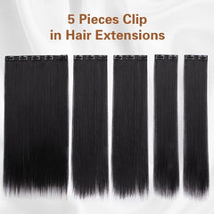 5pcs 50 Clip In Hair Extensions For Women Long Straight Synthetic Fiber Hair