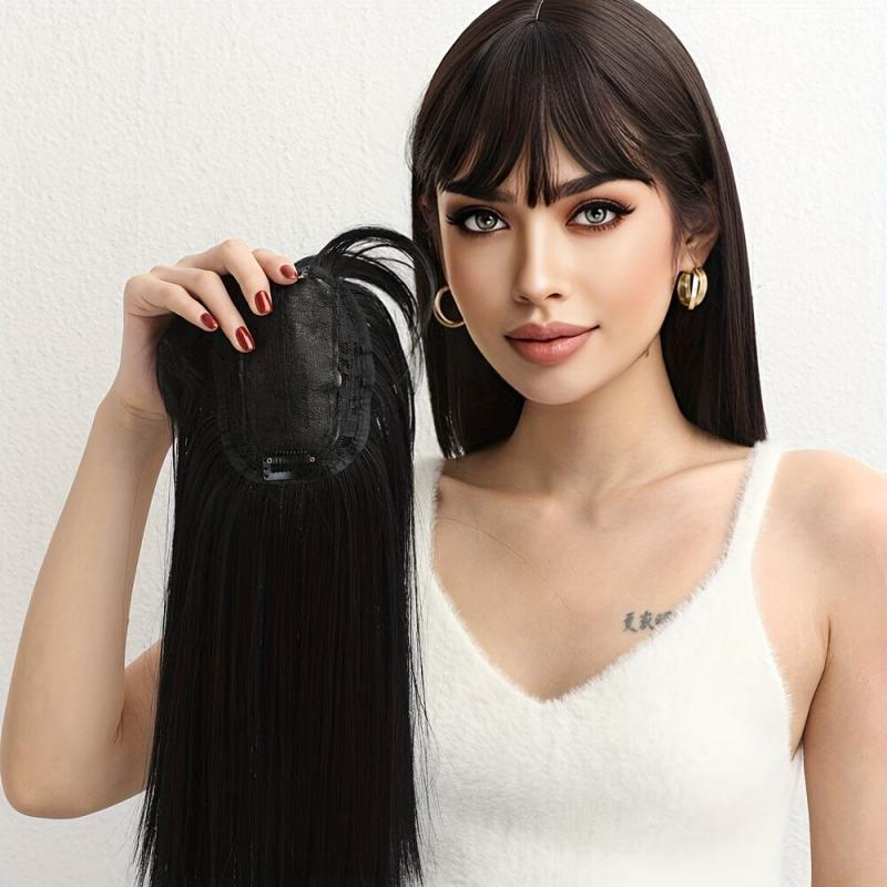 Women's Topper With Hair Bangs Clip On Topper With Bangs Ladies Hair Piece
