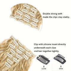 Long Wavy Hair Pieces Synthetic Clip In Extensions For Daily Use