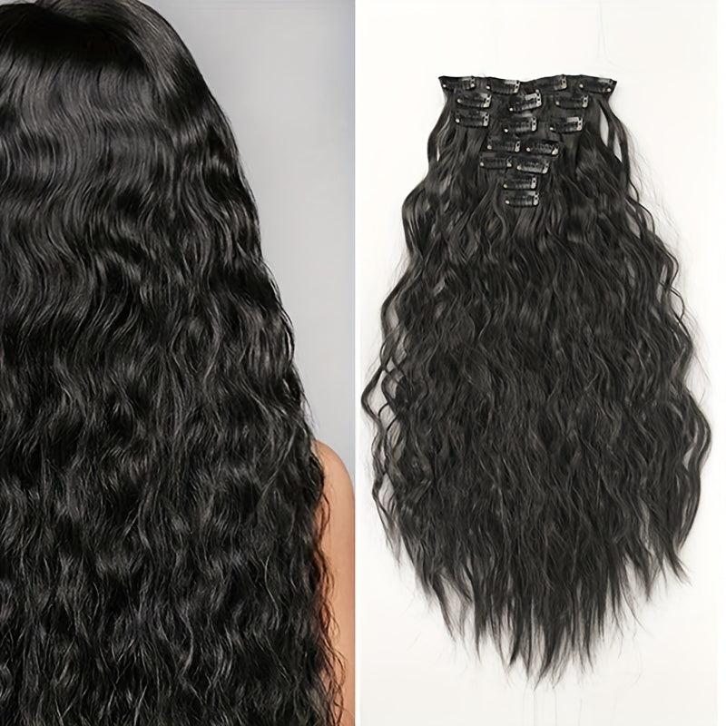 Long Wavy Hair Pieces Synthetic Clip In Extensions For Daily Use