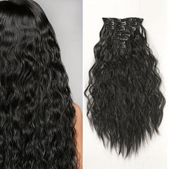 Long Wavy Hair Pieces Synthetic Clip In Extensions For Daily Use