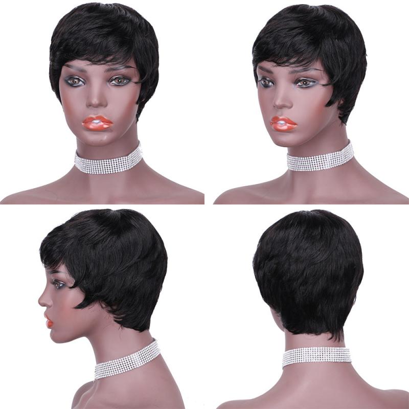 Short Pixie Human Hair Wigs Finger Wave Wig 100 Human Hair