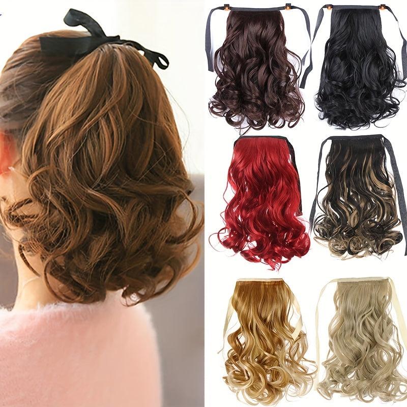 Short Curly Wavy Ponytail Extensions with Ribbon Tie - Synthetic Hair Extensions