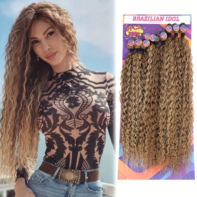 9 PCS Afro Curls Hair Bundles Set Soft Water Wave Hair Weft Weaving