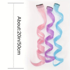Wavy Clip On Hair Extension Rainbow Highlighted Curly One Clip