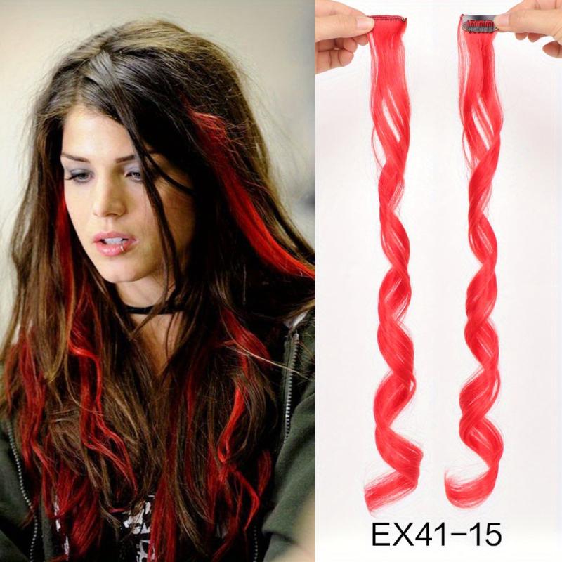 Wavy Clip On Hair Extension Rainbow Highlighted Curly One Clip