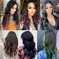Wavy Clip On Hair Extension Rainbow Highlighted Curly One Clip