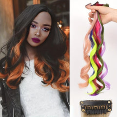 Wavy Clip On Hair Extension Rainbow Highlighted Curly One Clip