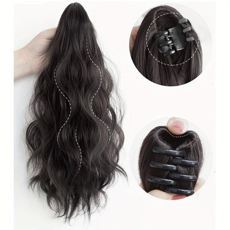 Long Curly Wavy Ponytail Extensions Synthetic Clip In Hair Natural Look