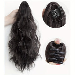 Long Curly Wavy Ponytail Extensions Synthetic Clip In Hair Natural Look
