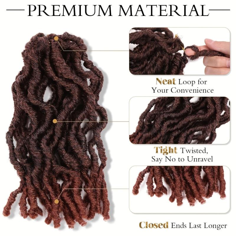 Pre Looped Short Wavy Soft Locs Ombre Reddish Brown Crochet Dreads Braiding