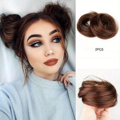 Eloral 100 Brazilian Human Hair Straight Bun Hair Piece Chignon Extensions 2pcs