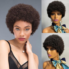 Short Kinky Afro Curly Human Hair Wigs