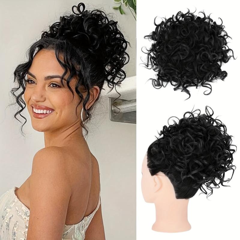 Short Curly Drawstring Ponytail Hair Bun Synthetic Extensions Natural Look