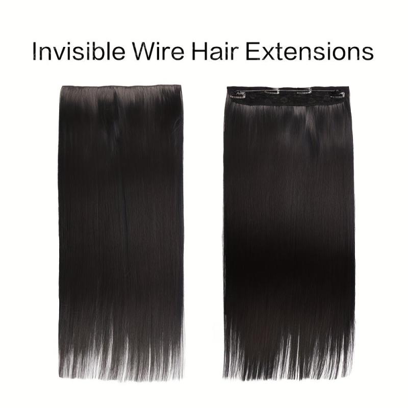 Invisible Wire Hair Extensions Removable Secure Clips Straight Hairpiece