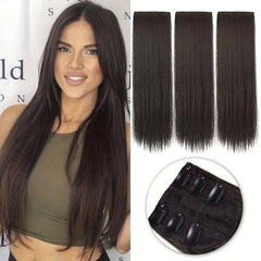 BRAID Thick Long Straight 3PCS Clip In Hair Extensions 50.8cm Pack of 3