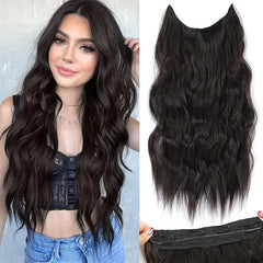 Natural Invisible Wire Hair Extensions 50 cm Long Wavy Synthetic Hairpiece