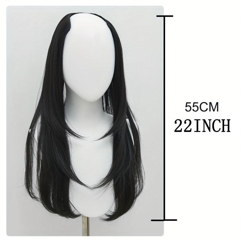 Invisible U Shaped Synthetic Hair Extensions 4 Clips Long Straight Hair Pieces