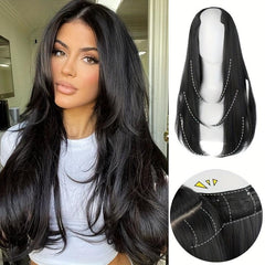 Invisible U Shaped Synthetic Hair Extensions 4 Clips Long Straight Hair Pieces