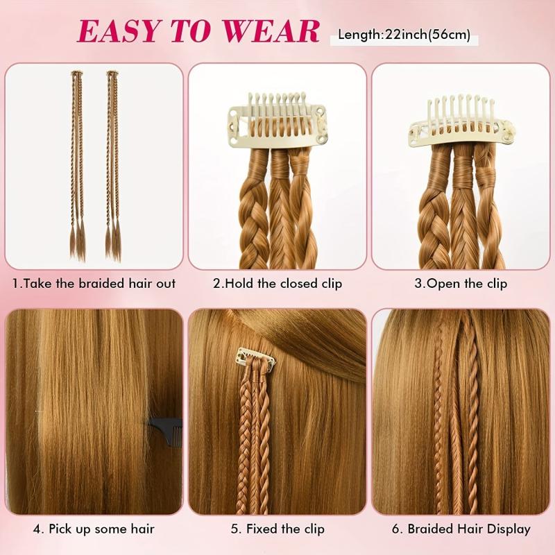 88cm Long Braid Hair Extensions Clip In Baby Braids 6pcs Y2K Hair