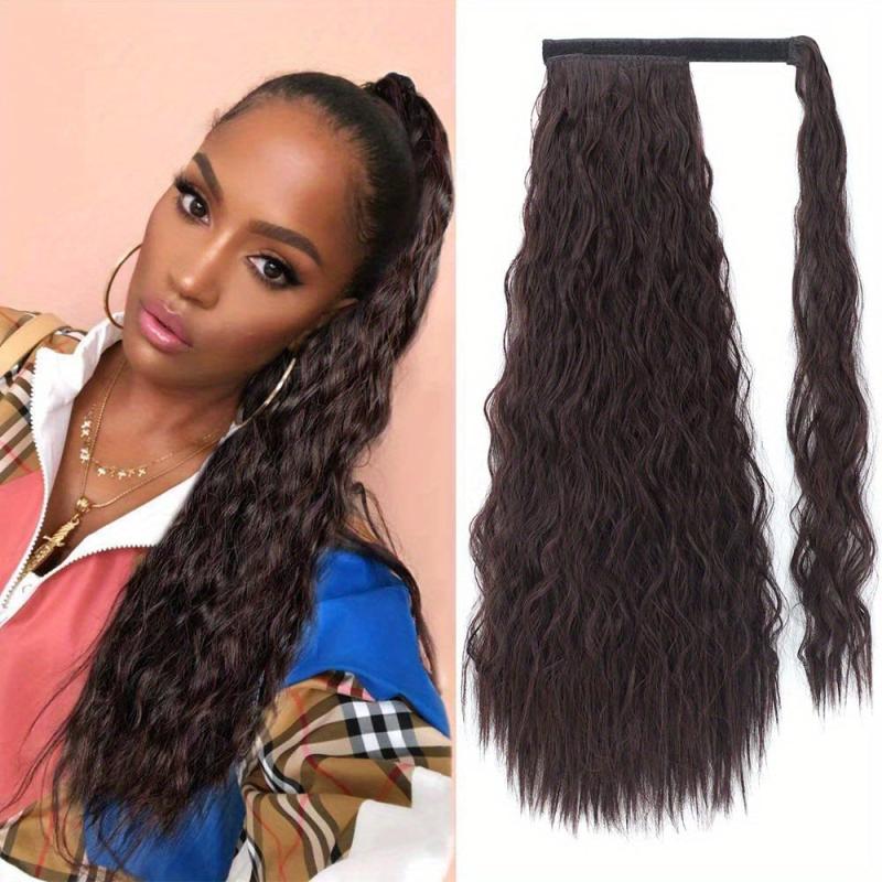 Long Wavy Ponytail Extensions Clip In Curly Hair with Hook and loop Fastener