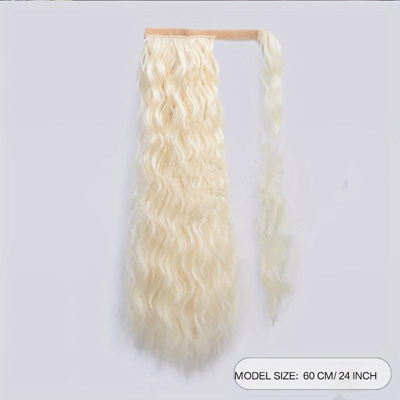 Long Wavy Ponytail Extensions Clip In Curly Hair with Hook and loop Fastener